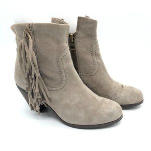 Sam Edelman Womens Louie Ankle Boots Suede Block Heel Zipper Fringe Gray 6.5